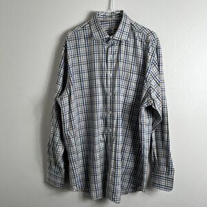 Peter Millar Men's XL Plaid Long Sleeve Button Down 100% Cotton Blue Brown Check